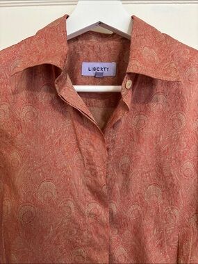 Liberty red and beige peacock feather pattern shirt